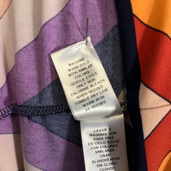 DONNA MORGAN NICE NAVY BLUE WITH GROOVY MULTICOLORS LONG SLEEVE MAXI DRESS - Picture 11 of 11